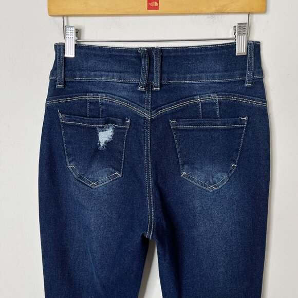 Sweet Look Women's Flare Jeans 7 Tall Bell Bottom Distressed Dark Wash High Rise - Picture 6 of 10